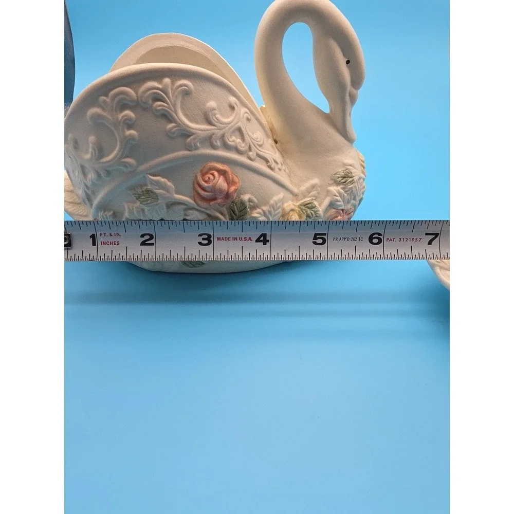 Vintage White Swan Planter Catch All And Trinket Dish Heart‎ Floral  Decor 3D
